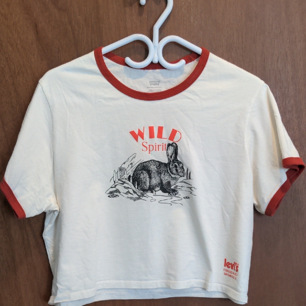 Levi's Women's Cream and Red Graphic Crop T-Shirt